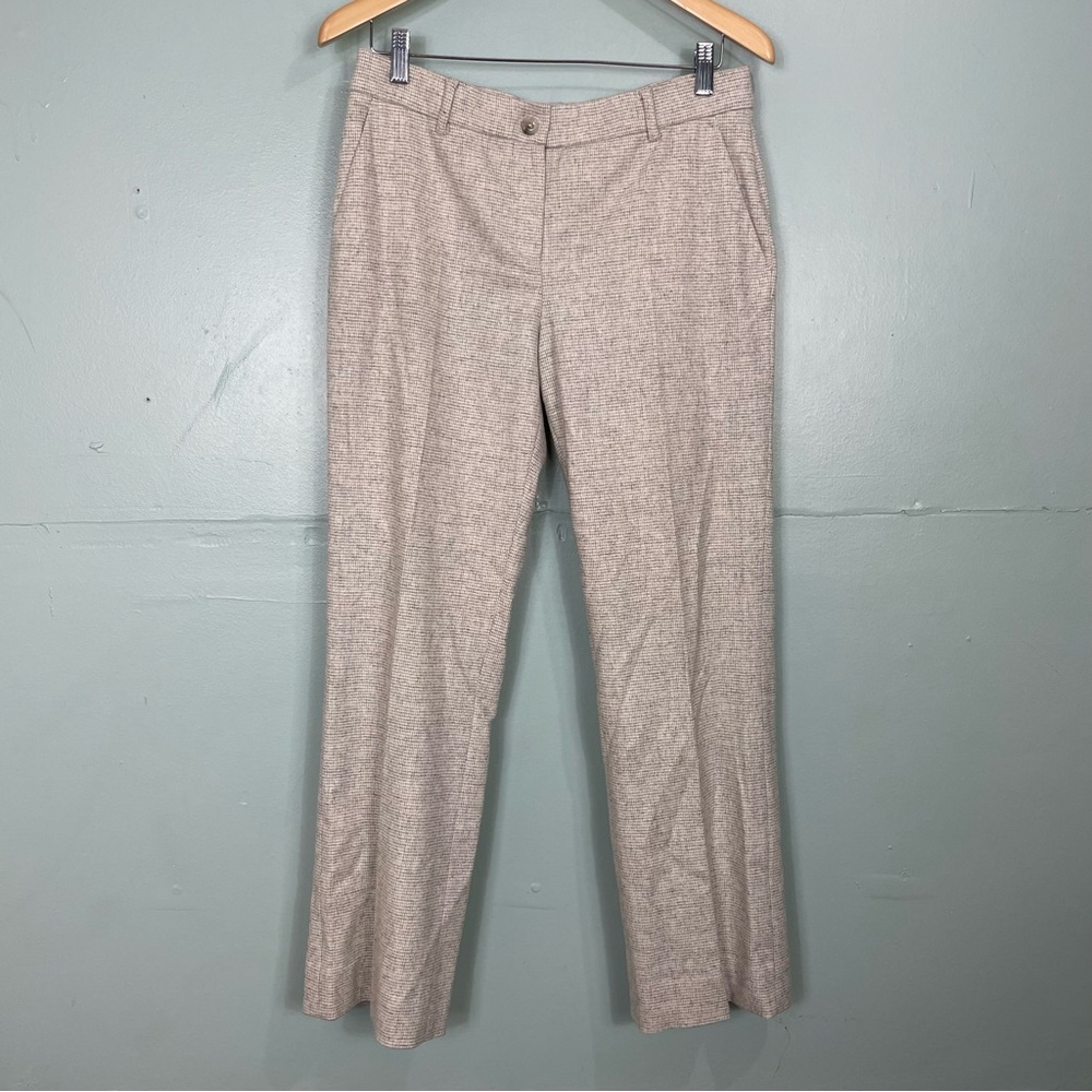 MaxMara Studio Wool Blend‎ Plaid Dress Pant Size 10 Cream Gray Plaid